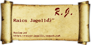 Raics Jagelló névjegykártya